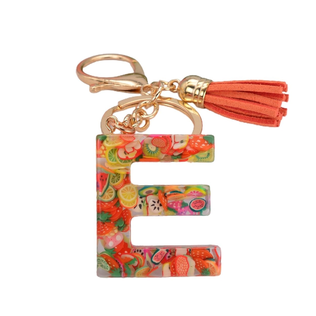 Key Chain 26 Letters Fruit Pattern Women Compact Long Lasting Key Ring Bag Decoration Image 1