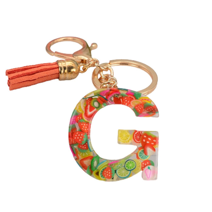 Key Chain 26 Letters Fruit Pattern Women Compact Long Lasting Key Ring Bag Decoration Image 1