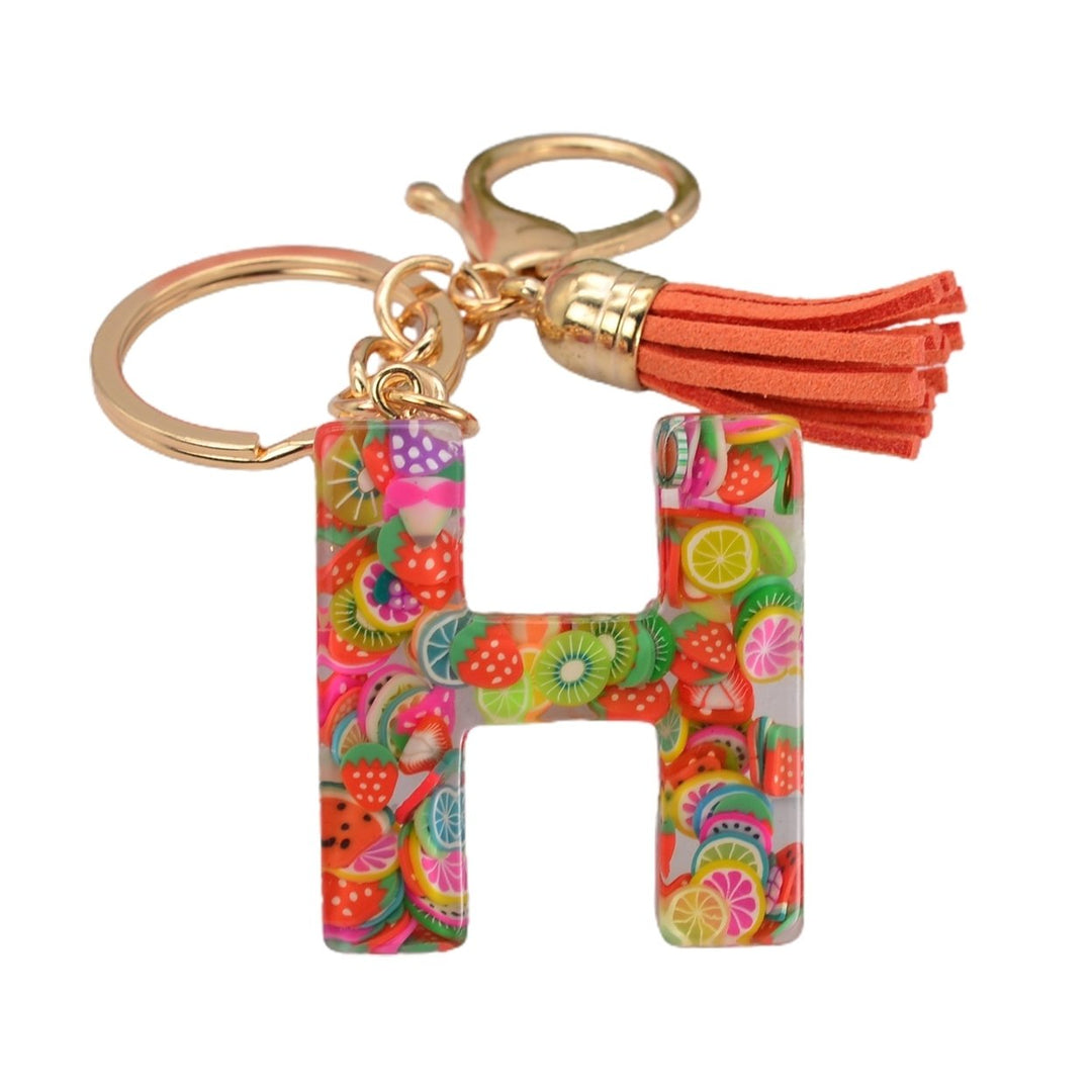 Key Chain 26 Letters Fruit Pattern Women Compact Long Lasting Key Ring Bag Decoration Image 1