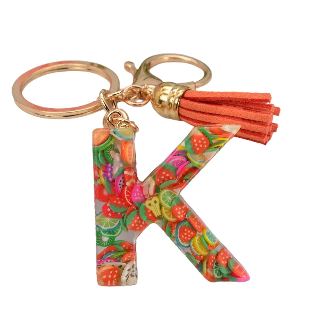 Key Chain 26 Letters Fruit Pattern Women Compact Long Lasting Key Ring Bag Decoration Image 1