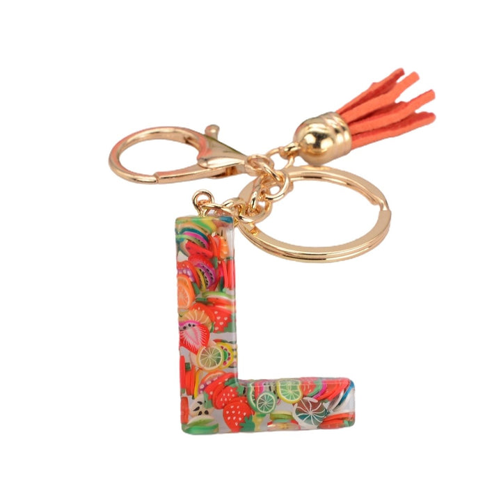 Key Chain 26 Letters Fruit Pattern Women Compact Long Lasting Key Ring Bag Decoration Image 1