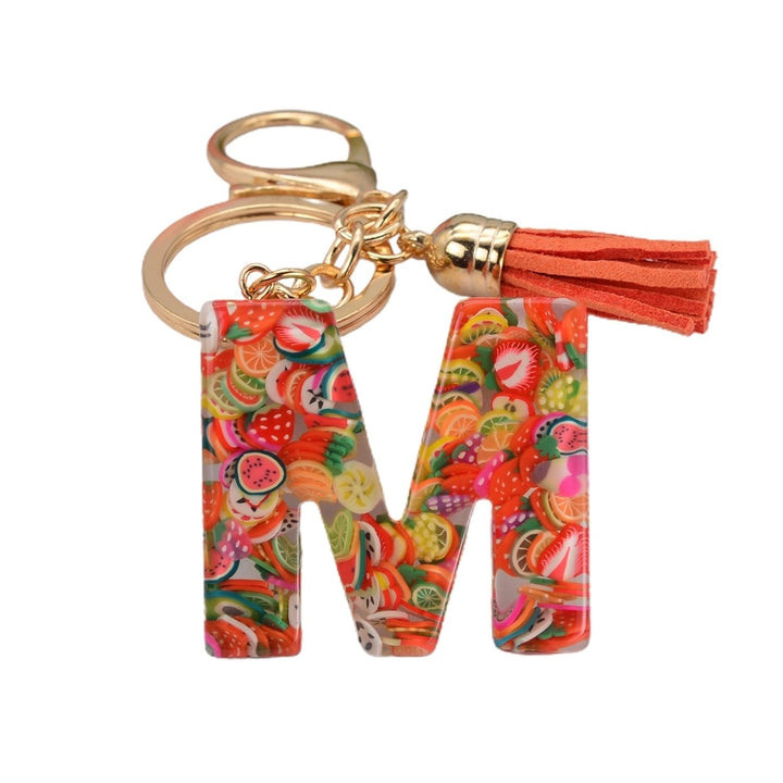 Key Chain 26 Letters Fruit Pattern Women Compact Long Lasting Key Ring Bag Decoration Image 1