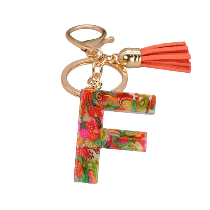 Key Chain 26 Letters Fruit Pattern Women Compact Long Lasting Key Ring Bag Decoration Image 12