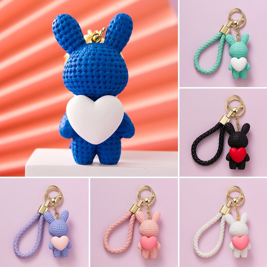 Cute Cartoon Keychain Knitted Animal Shape Phone Bag Car Rabbit Keychain for Daily Use Image 1