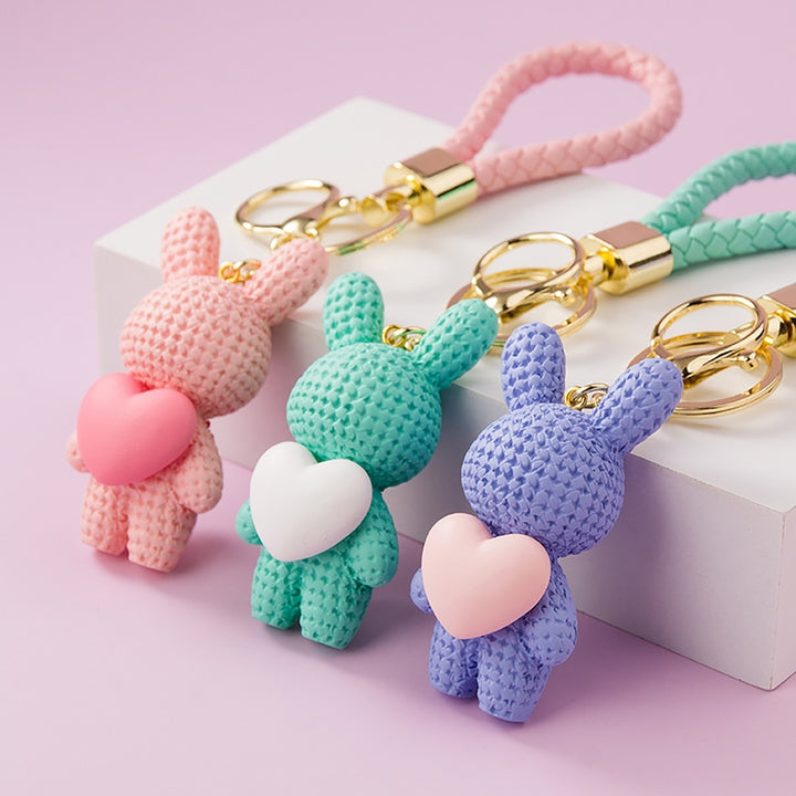 Cute Cartoon Keychain Knitted Animal Shape Phone Bag Car Rabbit Keychain for Daily Use Image 7