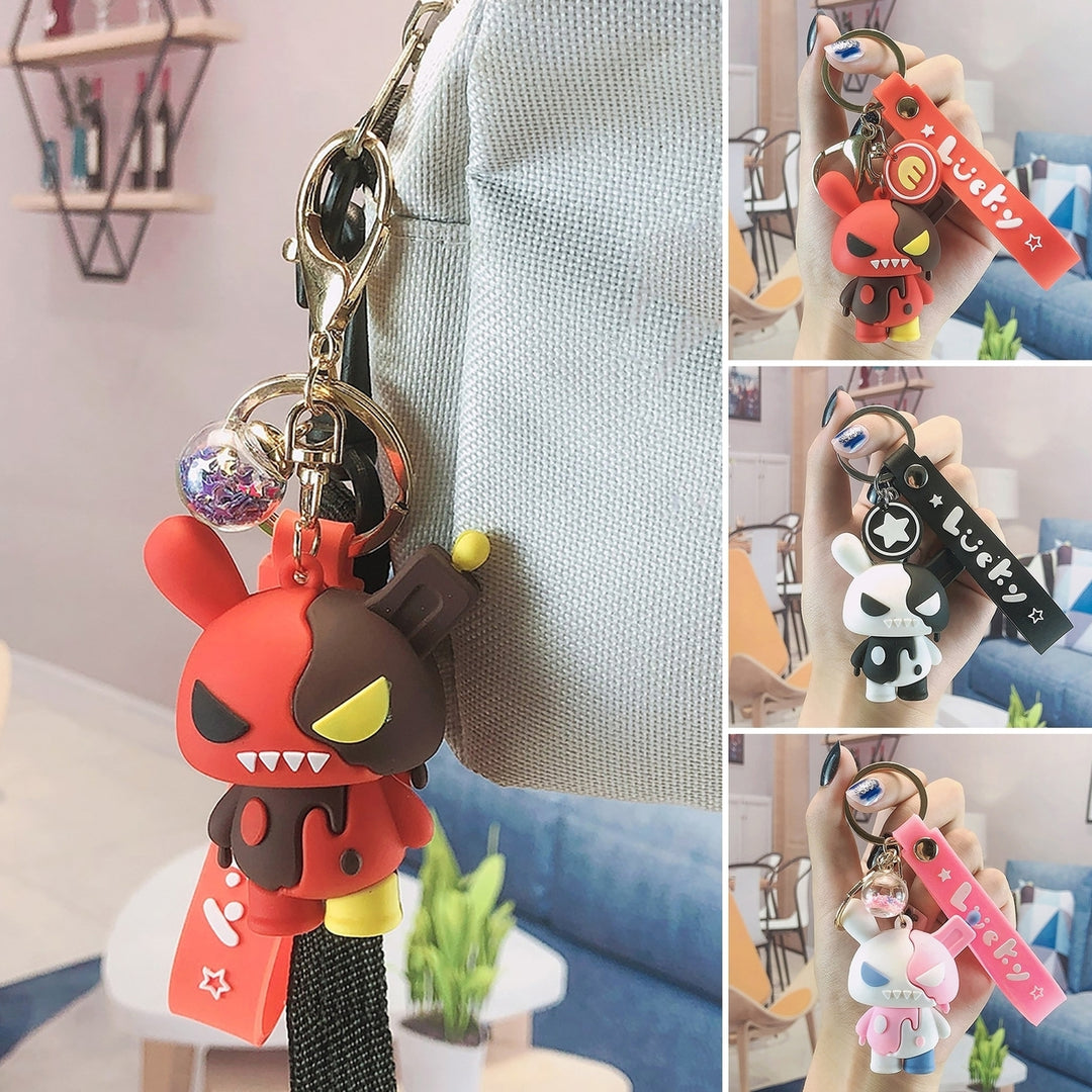Bunny Keychain Villain Angry Face Contrast Color Cartoon Letter Decorate Polished Phone Car Couple Gift Rabbit Keychain Image 1