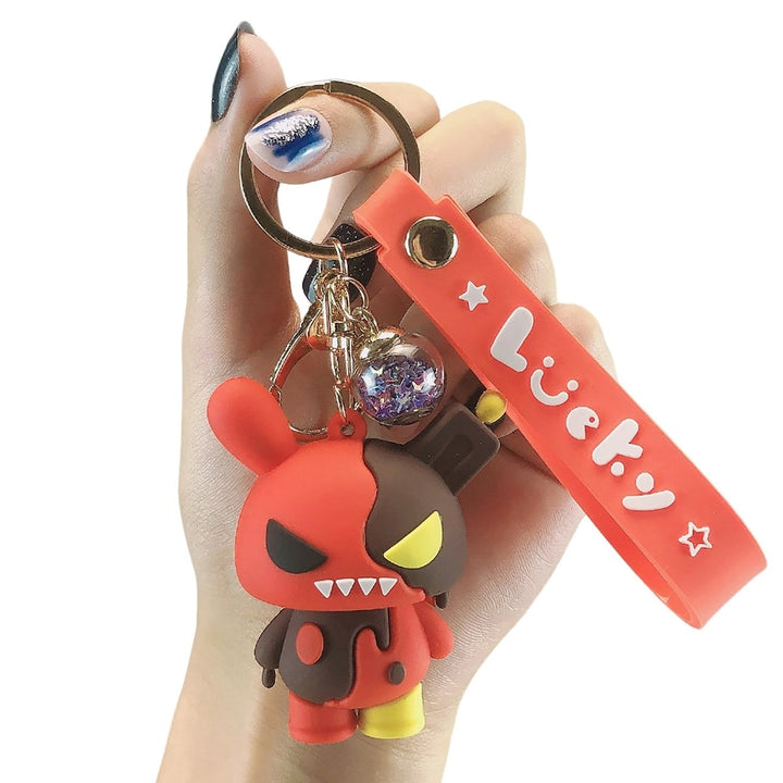 Bunny Keychain Villain Angry Face Contrast Color Cartoon Letter Decorate Polished Phone Car Couple Gift Rabbit Keychain Image 1