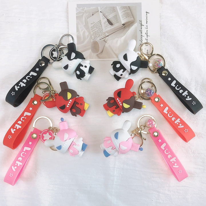 Bunny Keychain Villain Angry Face Contrast Color Cartoon Letter Decorate Polished Phone Car Couple Gift Rabbit Keychain Image 7
