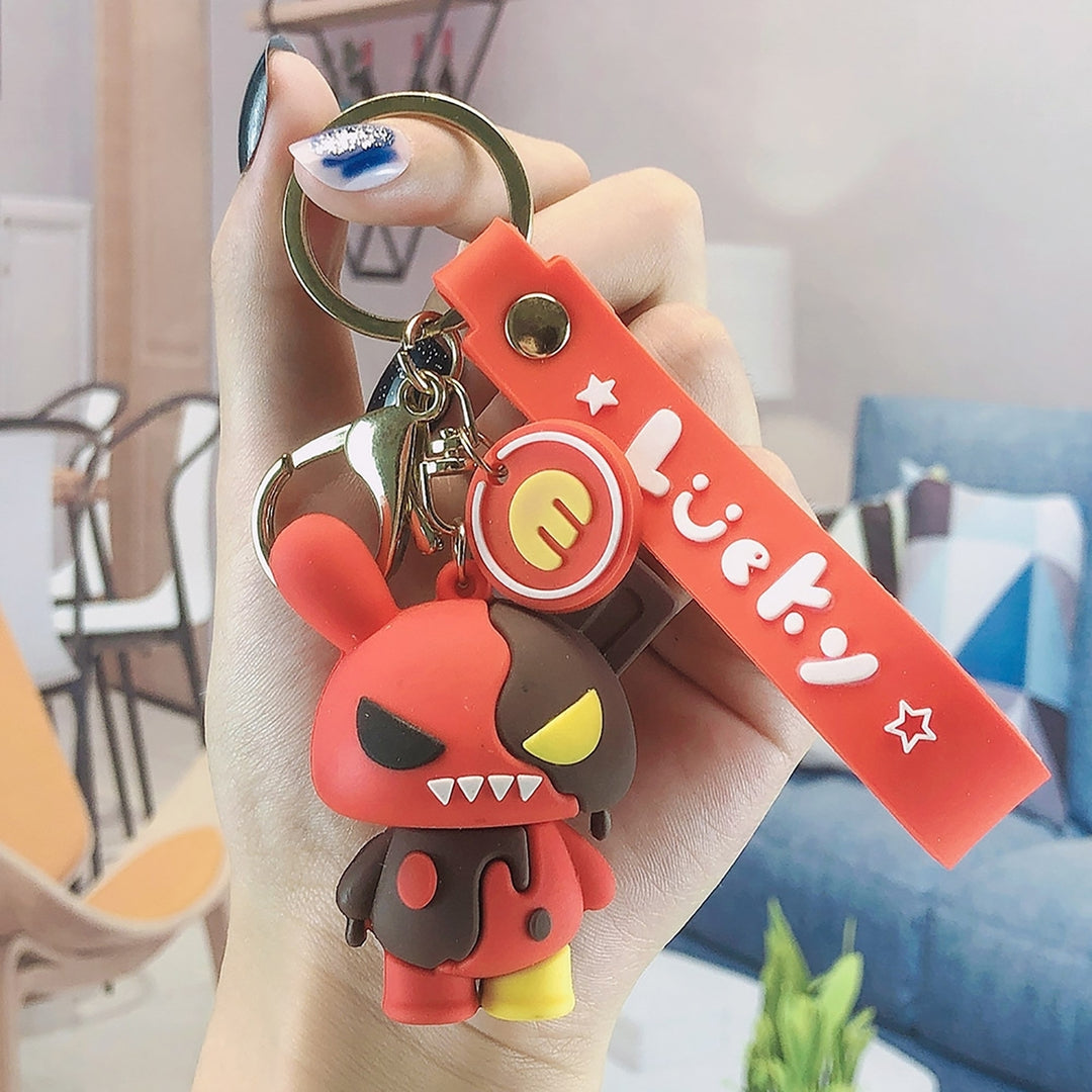 Bunny Keychain Villain Angry Face Contrast Color Cartoon Letter Decorate Polished Phone Car Couple Gift Rabbit Keychain Image 11