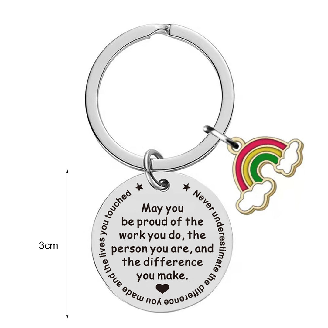 Keychain Rainbow Pendant Best Wishes Print Round Shape Stainless Lightweight Store Keys Inspiring Exquisite Smooth Key Image 6