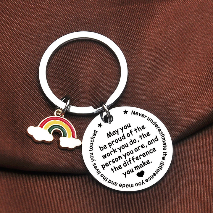 Keychain Rainbow Pendant Best Wishes Print Round Shape Stainless Lightweight Store Keys Inspiring Exquisite Smooth Key Image 7