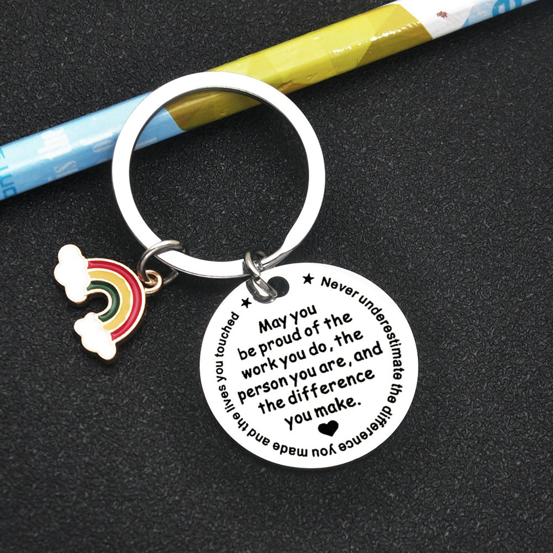 Keychain Rainbow Pendant Best Wishes Print Round Shape Stainless Lightweight Store Keys Inspiring Exquisite Smooth Key Image 8