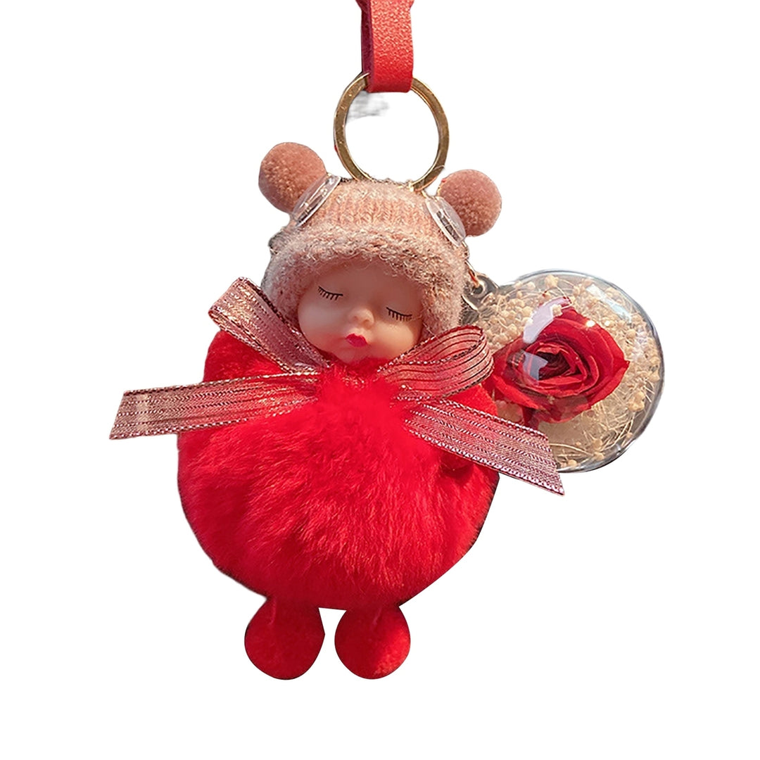 Key Ring Soft with Flower Faux Silk Bowknot Cartoon Pompom Sleeping Baby Car Key Pendant for Daily Use Image 4