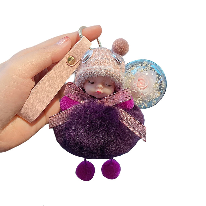 Key Ring Soft with Flower Faux Silk Bowknot Cartoon Pompom Sleeping Baby Car Key Pendant for Daily Use Image 7