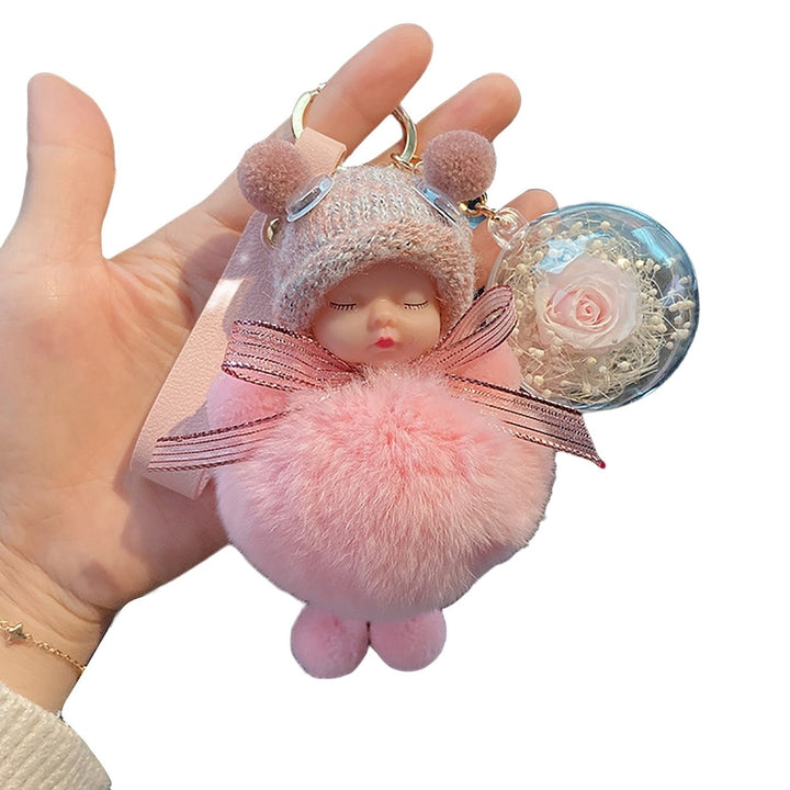 Key Ring Soft with Flower Faux Silk Bowknot Cartoon Pompom Sleeping Baby Car Key Pendant for Daily Use Image 1