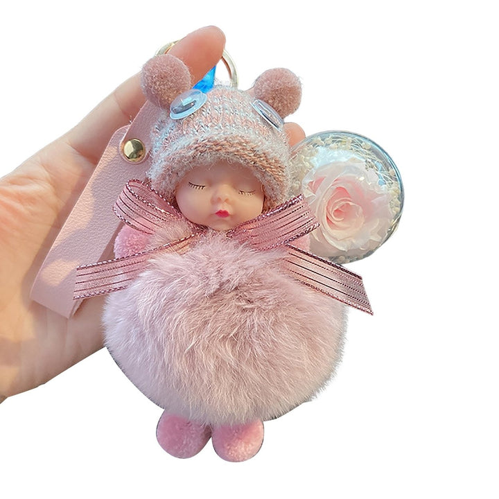 Key Ring Soft with Flower Faux Silk Bowknot Cartoon Pompom Sleeping Baby Car Key Pendant for Daily Use Image 1