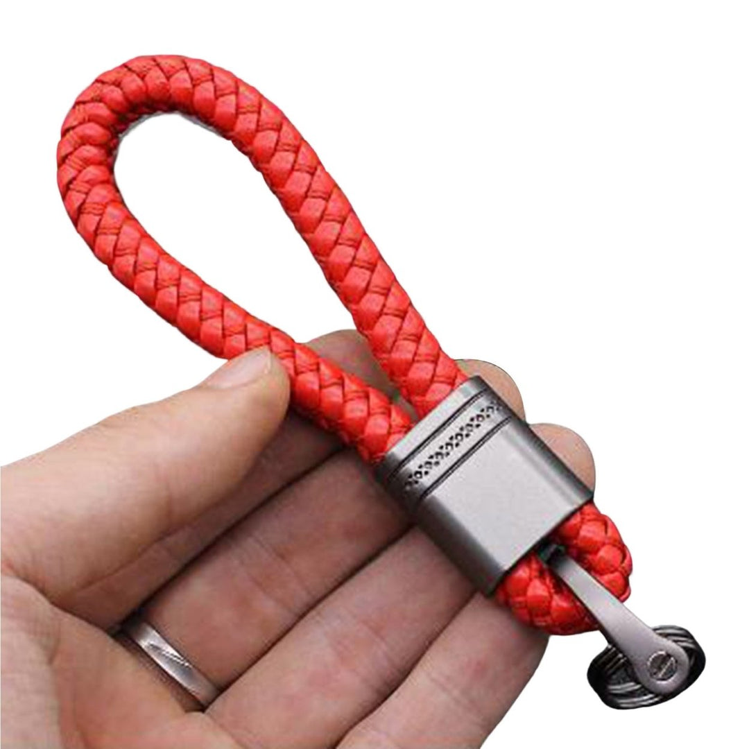 Car Key Chain Hand-woven Faux Leather Braided Rope Snap Hook Alloy Men Women Waist Key Holder Ring for Daily Image 1