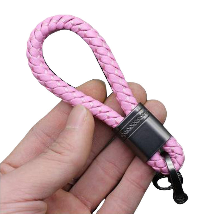 Car Key Chain Hand-woven Faux Leather Braided Rope Snap Hook Alloy Men Women Waist Key Holder Ring for Daily Image 1