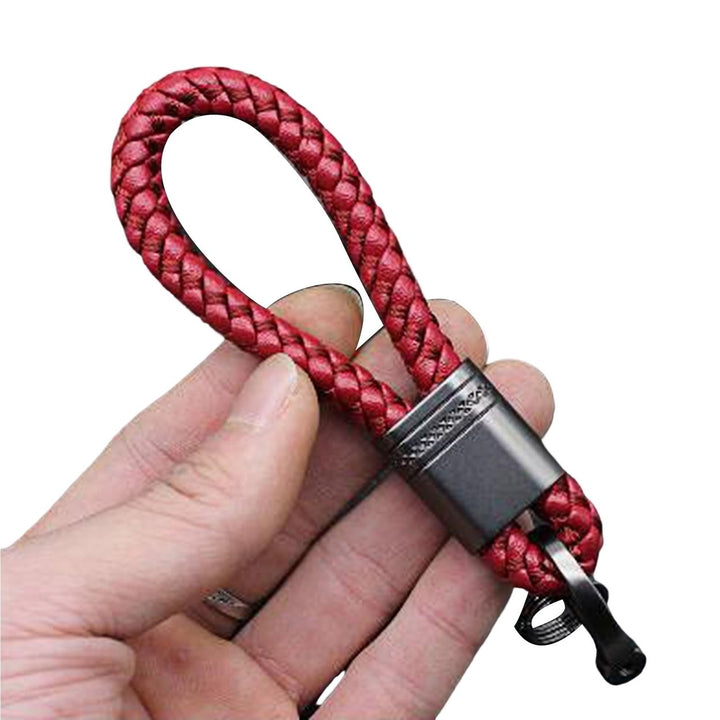 Car Key Chain Hand-woven Faux Leather Braided Rope Snap Hook Alloy Men Women Waist Key Holder Ring for Daily Image 1