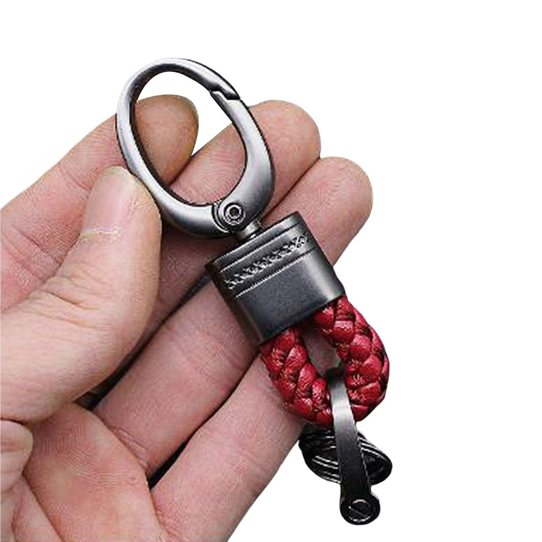 Car Key Chain Hand-woven Faux Leather Braided Rope Snap Hook Alloy Men Women Waist Key Holder Ring for Daily Image 1