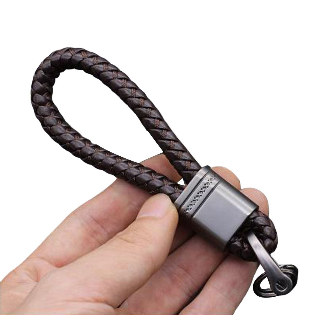 Car Key Chain Hand-woven Faux Leather Braided Rope Snap Hook Alloy Men Women Waist Key Holder Ring for Daily Image 1