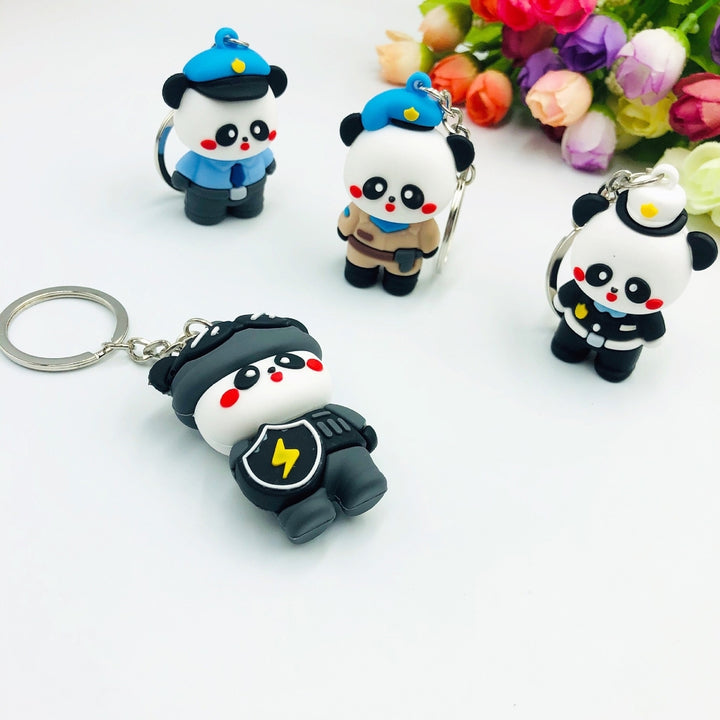 Cartoon Panda Keychain 3D Mini Funny High Toughness Comfortable Grip Backpack Ornament PVC Cute Animal Key Ring for Image 6