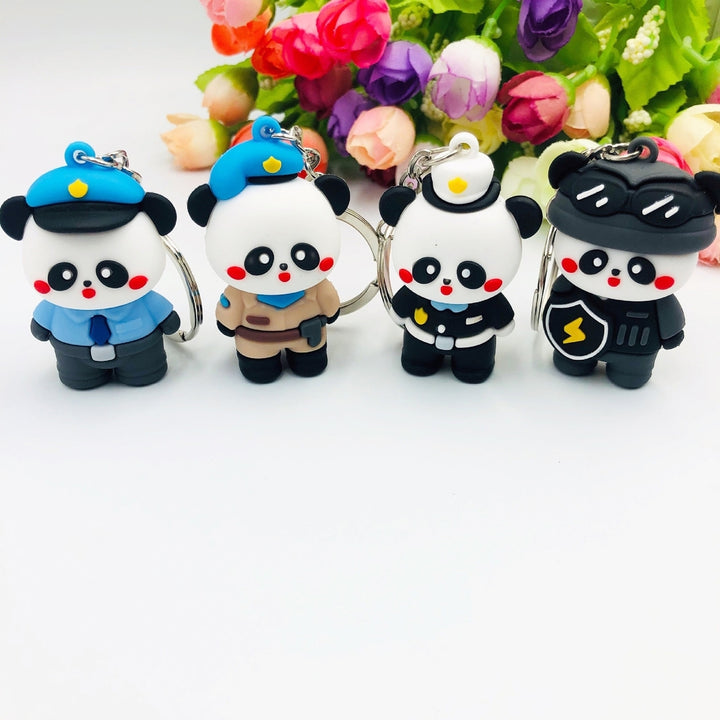 Cartoon Panda Keychain 3D Mini Funny High Toughness Comfortable Grip Backpack Ornament PVC Cute Animal Key Ring for Image 11