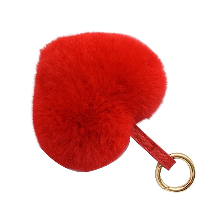 Plush Keychain Fuzzy Super Soft Metal Ring Gift Faux Rabbit faux Pure Color Heart Shaped Key Ring Pendant for Women Image 3