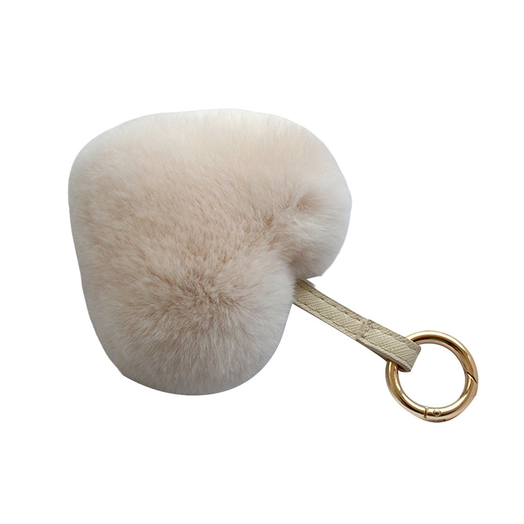 Plush Keychain Fuzzy Super Soft Metal Ring Gift Faux Rabbit faux Pure Color Heart Shaped Key Ring Pendant for Women Image 1