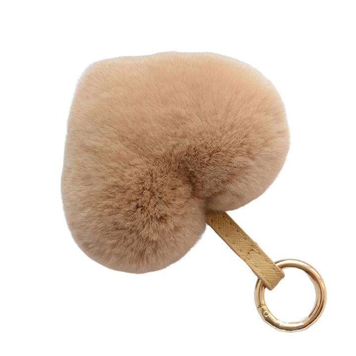 Plush Keychain Fuzzy Super Soft Metal Ring Gift Faux Rabbit faux Pure Color Heart Shaped Key Ring Pendant for Women Image 4