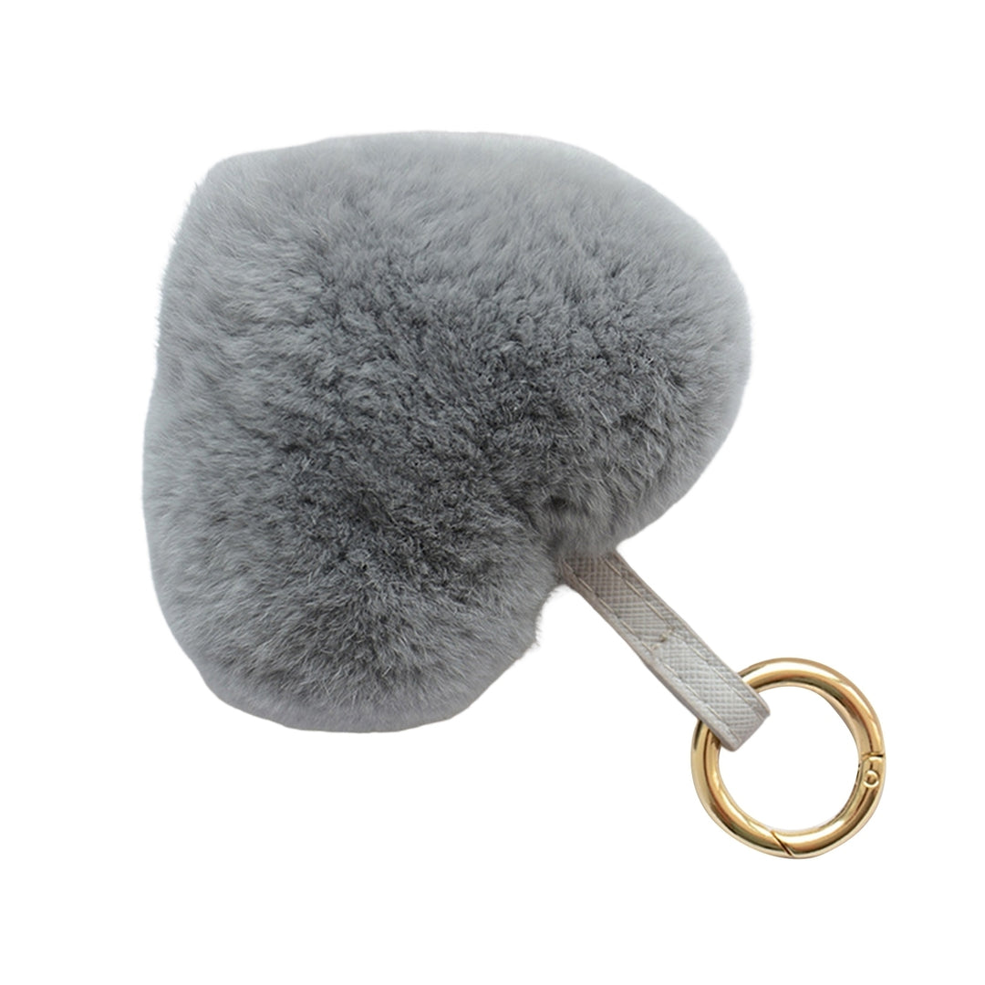 Plush Keychain Fuzzy Super Soft Metal Ring Gift Faux Rabbit faux Pure Color Heart Shaped Key Ring Pendant for Women Image 6