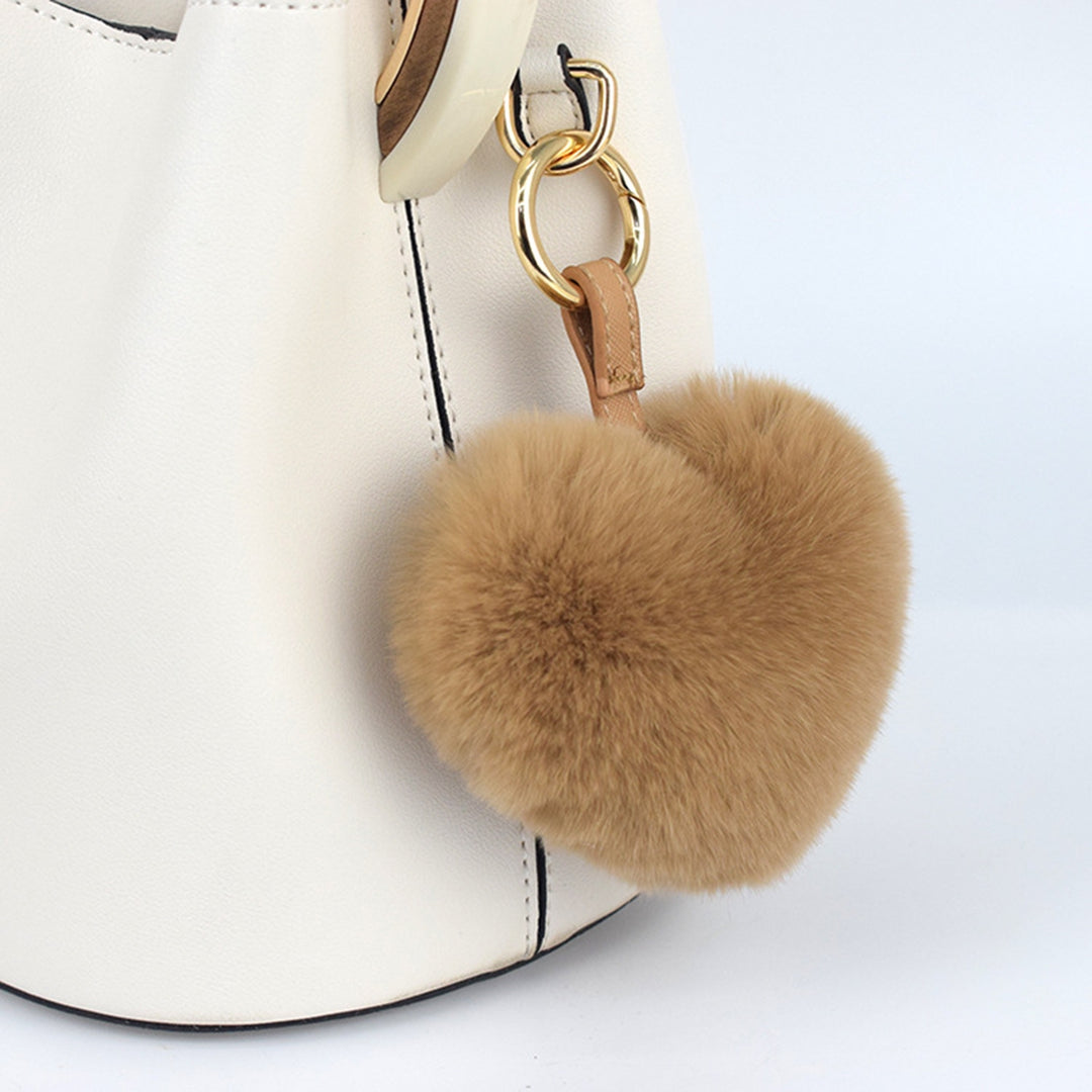 Plush Keychain Fuzzy Super Soft Metal Ring Gift Faux Rabbit faux Pure Color Heart Shaped Key Ring Pendant for Women Image 8