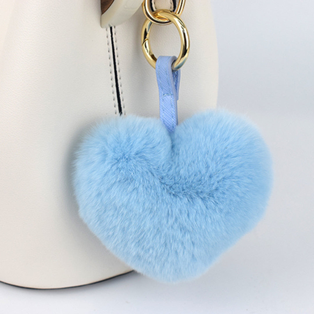 Plush Keychain Fuzzy Super Soft Metal Ring Gift Faux Rabbit faux Pure Color Heart Shaped Key Ring Pendant for Women Image 9