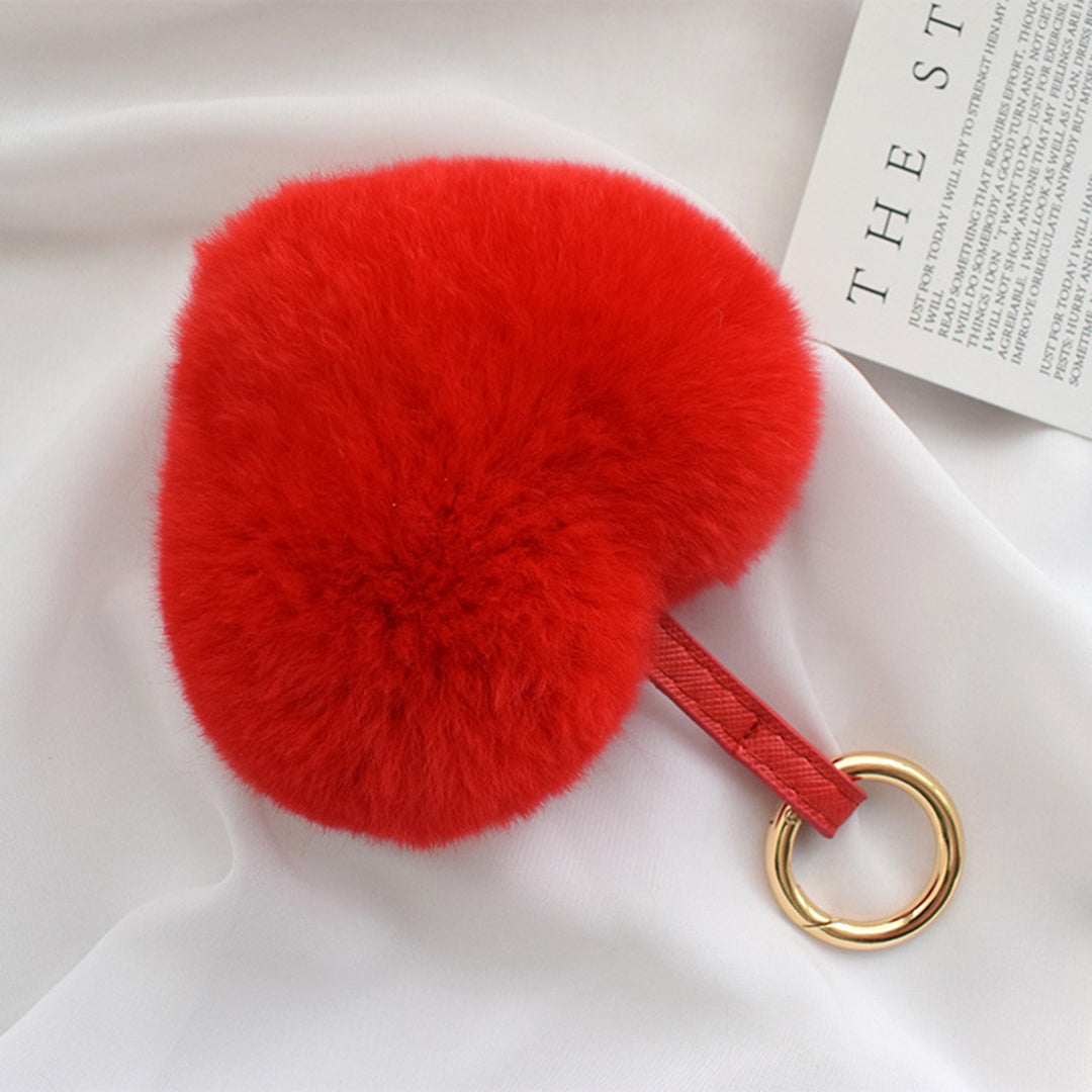 Plush Keychain Fuzzy Super Soft Metal Ring Gift Faux Rabbit faux Pure Color Heart Shaped Key Ring Pendant for Women Image 10