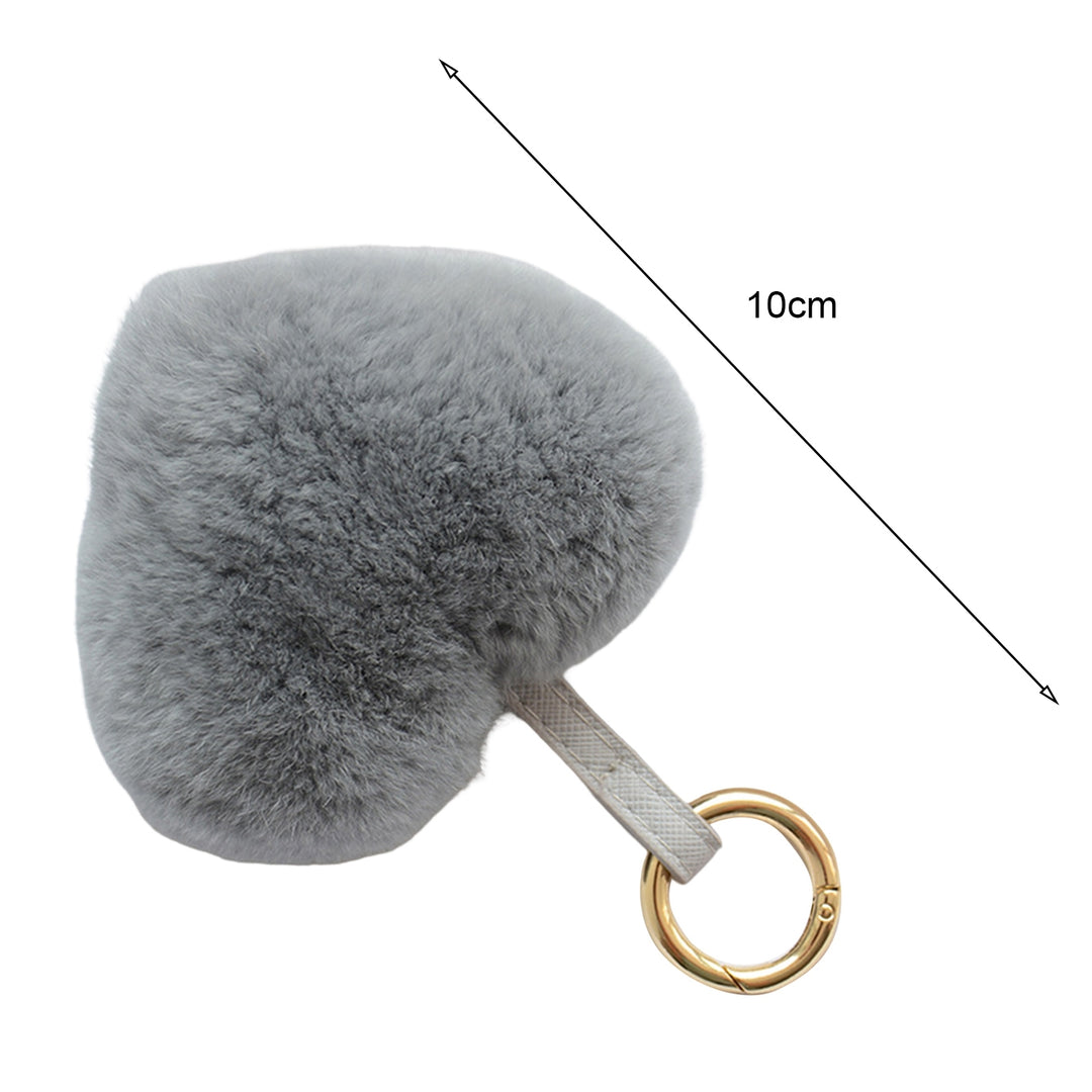 Plush Keychain Fuzzy Super Soft Metal Ring Gift Faux Rabbit faux Pure Color Heart Shaped Key Ring Pendant for Women Image 11