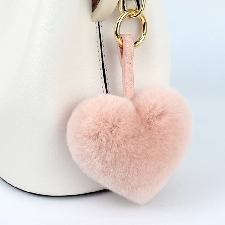 Plush Keychain Fuzzy Super Soft Metal Ring Gift Faux Rabbit faux Pure Color Heart Shaped Key Ring Pendant for Women Image 12