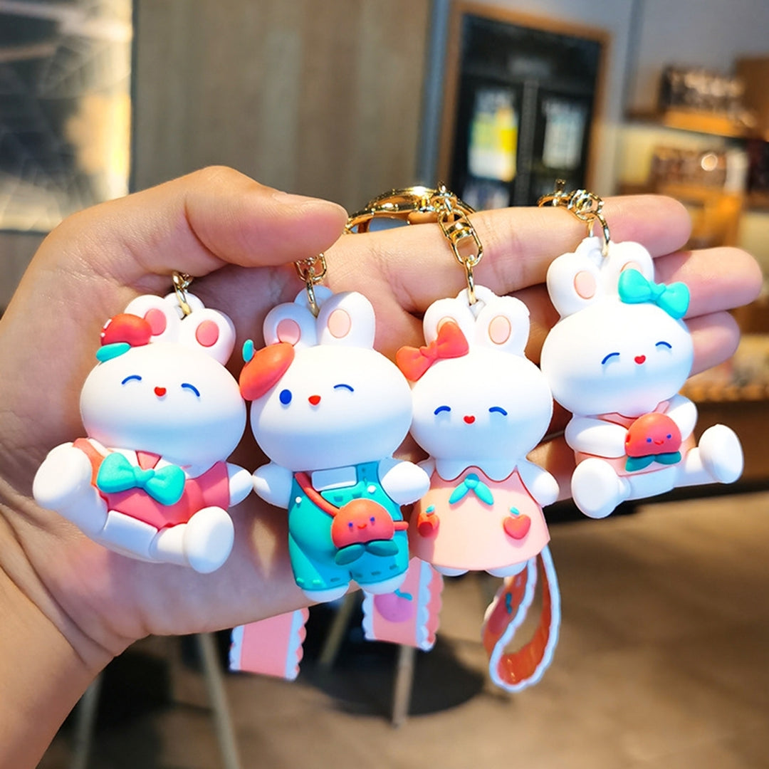 Rabbit Keychain Sitting/Standing 3D Doll with Strap Backpack Ornament Silicone Cute Animal Peach Bunny Car Key Ring Bag Image 1