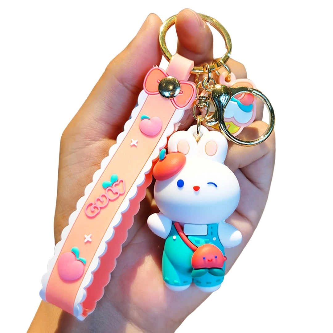 Rabbit Keychain Sitting/Standing 3D Doll with Strap Backpack Ornament Silicone Cute Animal Peach Bunny Car Key Ring Bag Image 2