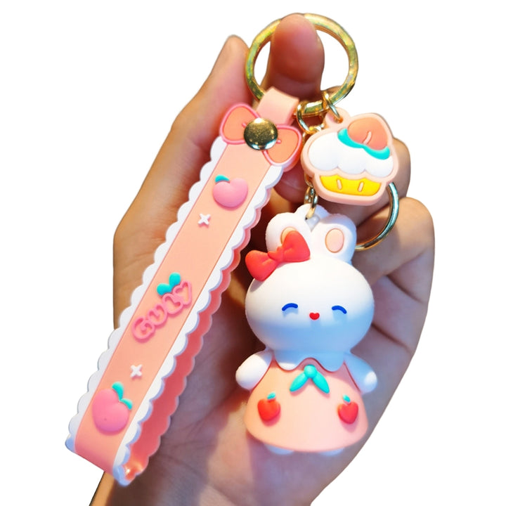 Rabbit Keychain Sitting/Standing 3D Doll with Strap Backpack Ornament Silicone Cute Animal Peach Bunny Car Key Ring Bag Image 3