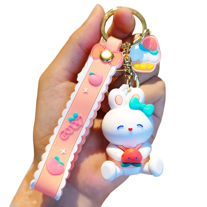 Rabbit Keychain Sitting/Standing 3D Doll with Strap Backpack Ornament Silicone Cute Animal Peach Bunny Car Key Ring Bag Image 4