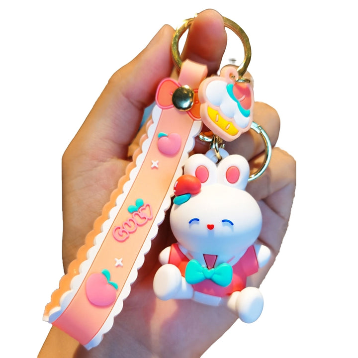 Rabbit Keychain Sitting/Standing 3D Doll with Strap Backpack Ornament Silicone Cute Animal Peach Bunny Car Key Ring Bag Image 4