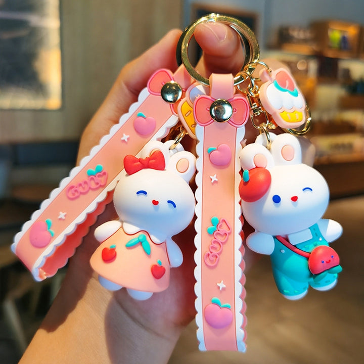 Rabbit Keychain Sitting/Standing 3D Doll with Strap Backpack Ornament Silicone Cute Animal Peach Bunny Car Key Ring Bag Image 6