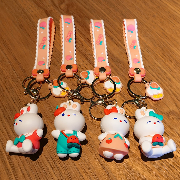 Rabbit Keychain Sitting/Standing 3D Doll with Strap Backpack Ornament Silicone Cute Animal Peach Bunny Car Key Ring Bag Image 7