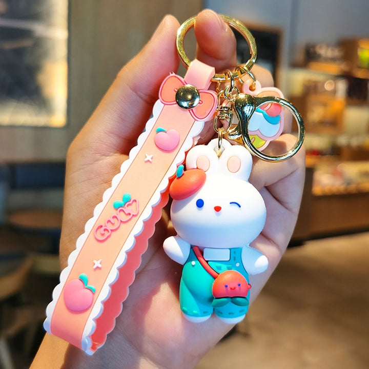 Rabbit Keychain Sitting/Standing 3D Doll with Strap Backpack Ornament Silicone Cute Animal Peach Bunny Car Key Ring Bag Image 8