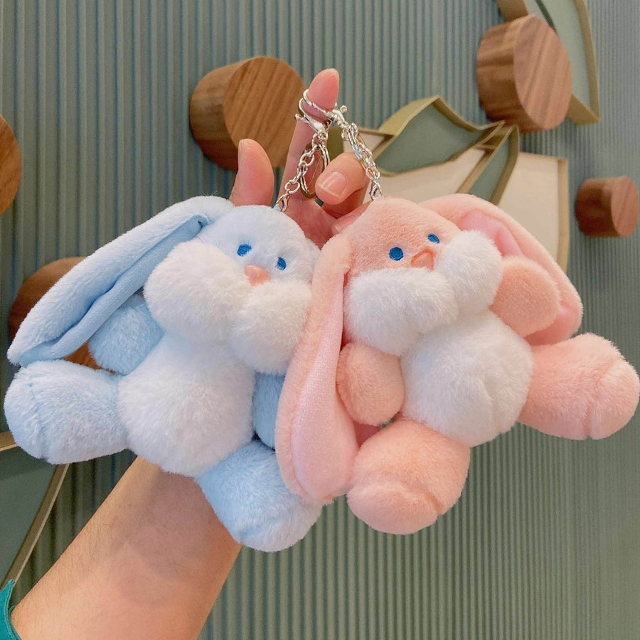 Rabbit Key Chain Cartoon Image Soft Plush Fluffy Animal Shape Three-dimensional Decorative Gift Bunny Doll Pendant Car Image 1