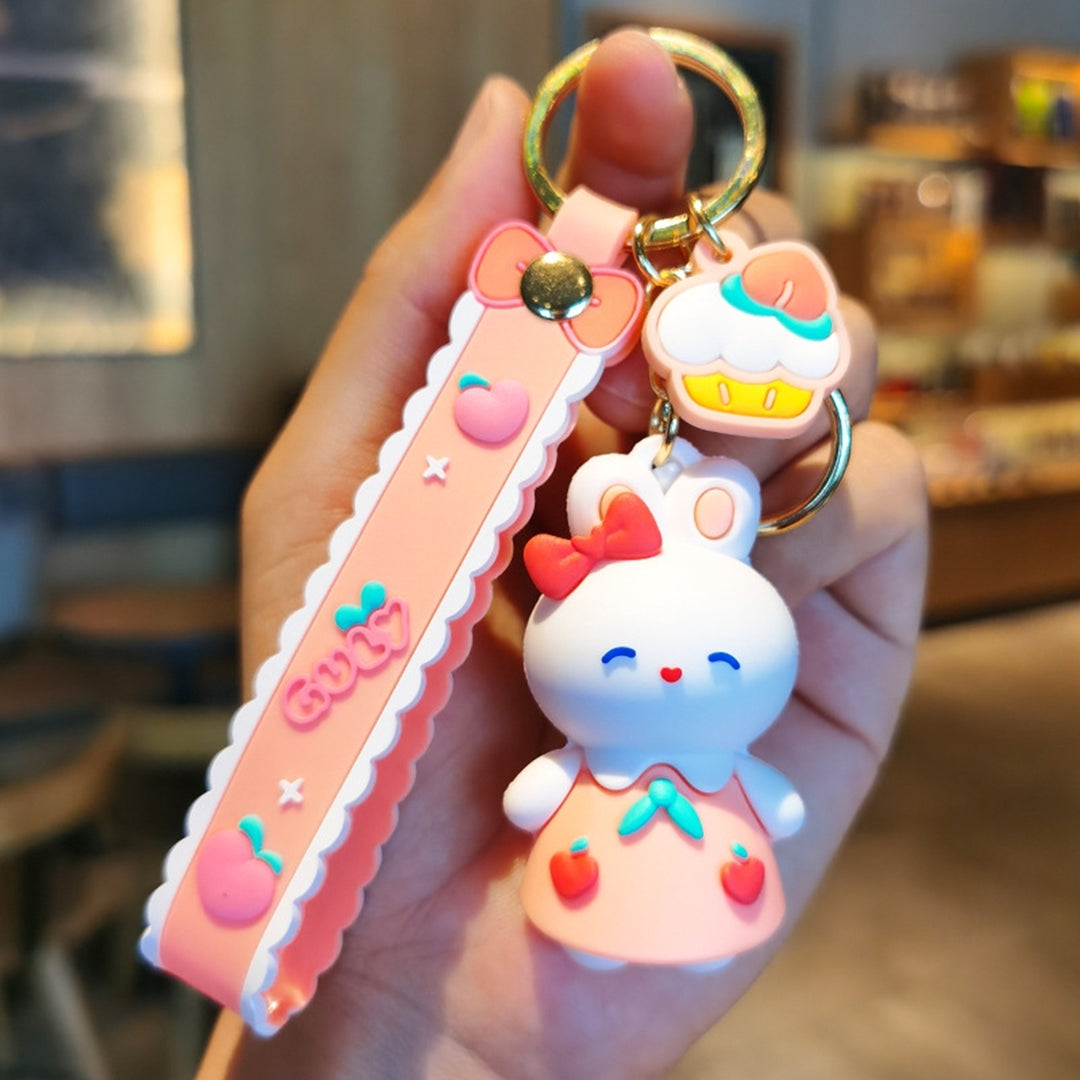 Rabbit Keychain Sitting/Standing 3D Doll with Strap Backpack Ornament Silicone Cute Animal Peach Bunny Car Key Ring Bag Image 9