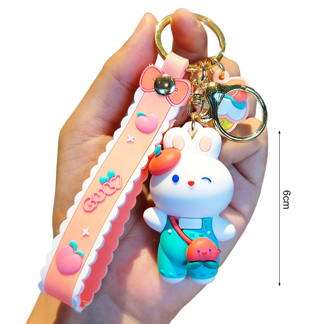 Rabbit Keychain Sitting/Standing 3D Doll with Strap Backpack Ornament Silicone Cute Animal Peach Bunny Car Key Ring Bag Image 10