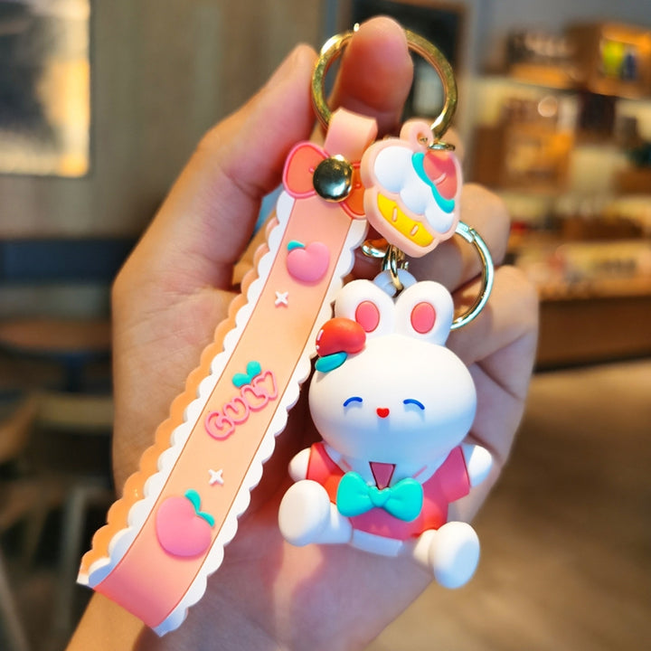 Rabbit Keychain Sitting/Standing 3D Doll with Strap Backpack Ornament Silicone Cute Animal Peach Bunny Car Key Ring Bag Image 12