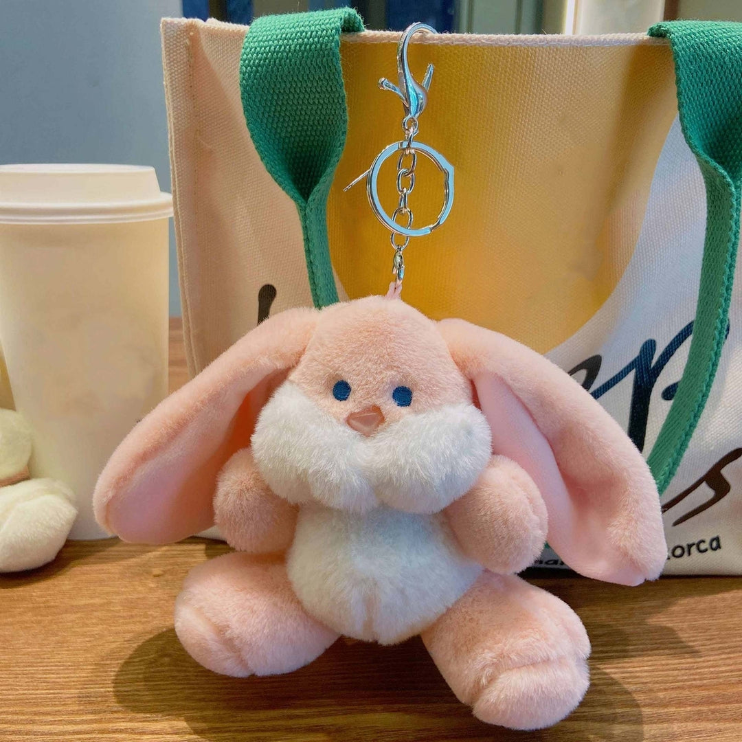 Rabbit Key Chain Cartoon Image Soft Plush Fluffy Animal Shape Three-dimensional Decorative Gift Bunny Doll Pendant Car Image 7