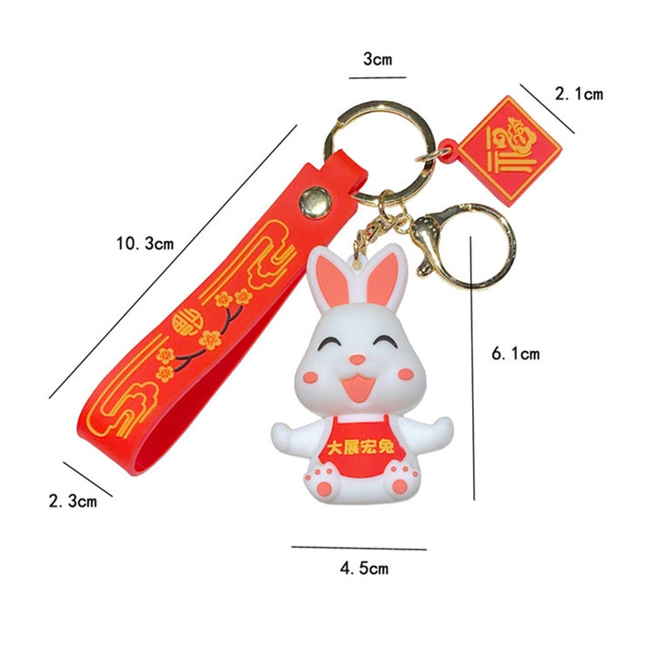 Rabbit Key Chain  Year Zodiac Mascot Best Wishes Red Decorate Flower Print School Bag Bunny Key Pendant Gift Image 9